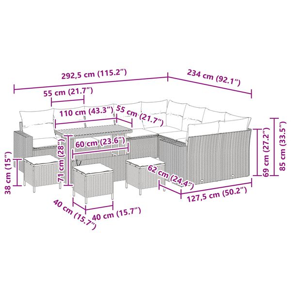 vidaXL Set Divano da Giardino con cuscino 13 pcs Nero