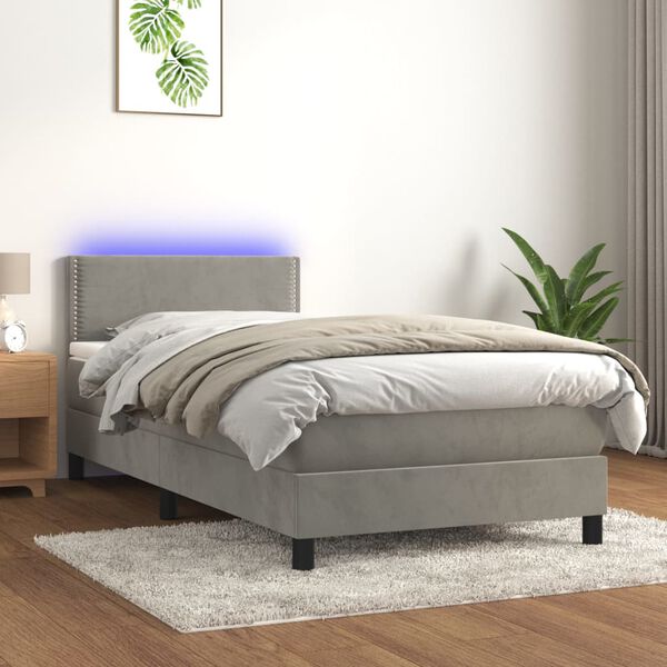 vidaXL Letto a Molle con Materasso e LED Grigio Chiaro 90x190 cm Velluto