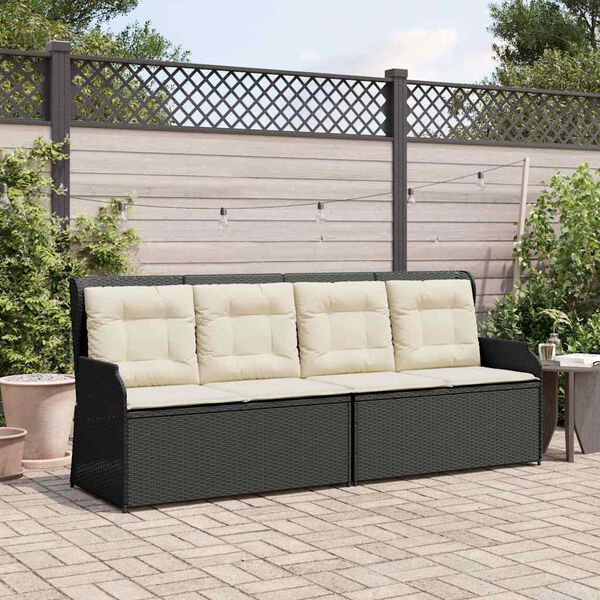 vidaXL Panca Reclinabile da Giardino con Cuscini Nera in Polyrattan
