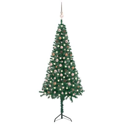 vidaXL Albero Natale Angolare con LED e Palline Verde 210 cm PVC