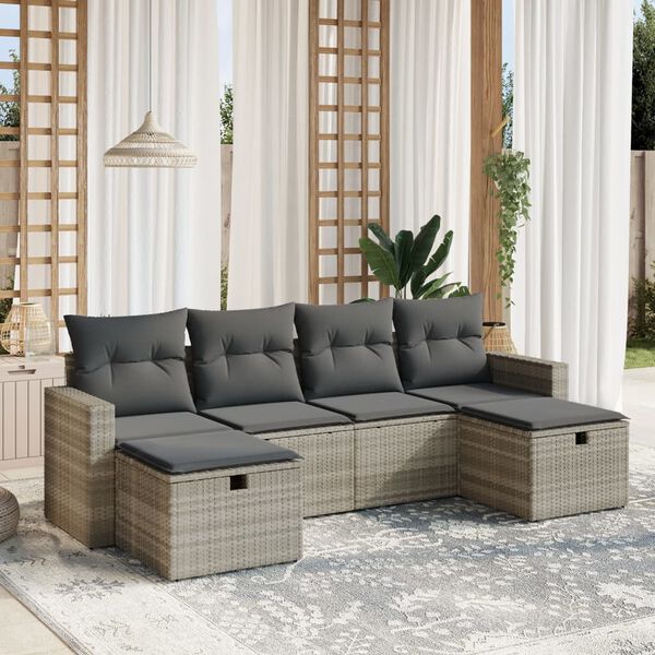 vidaXL Set Divano da Giardino 6pz con Cuscini Grigio Chiaro Polyrattan