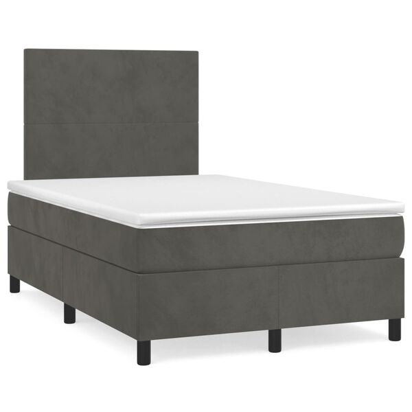 vidaXL Letto a Molle Materasso e LED Grigio Scuro 120x190cm in Velluto
