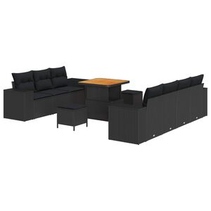 vidaXL Set Divano da Giardino 10 pz Nero polyrattan