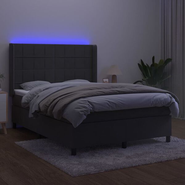 vidaXL Letto a Molle con Materasso e LED Grigio Scuro 140x200 cm