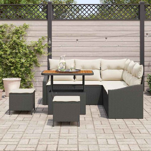vidaXL Set Divano da Giardino con cuscino 8 pcs Nero Poly Rattan