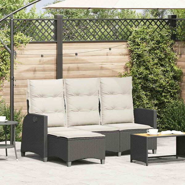 vidaXL Divano da Giardino Reclinabile a L con Cuscini Nero Polyrattan