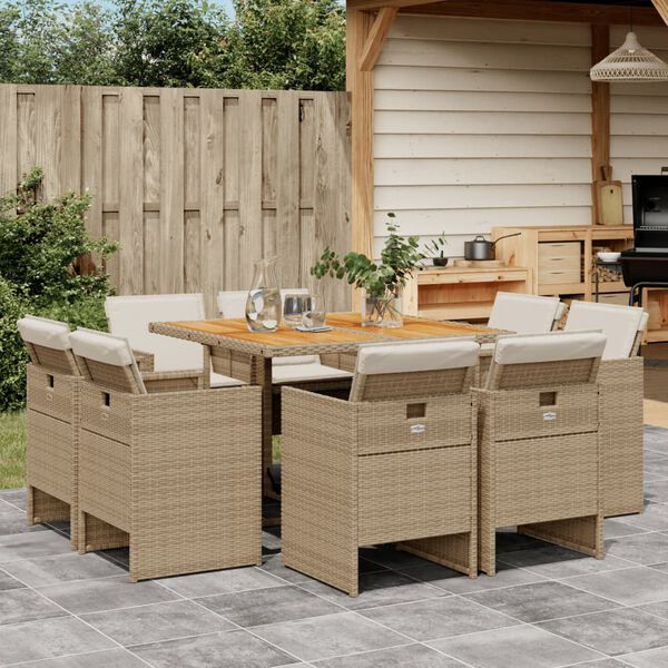 vidaXL Set da Pranzo da Giardino 9 pz con Cuscini Beige in Polyrattan