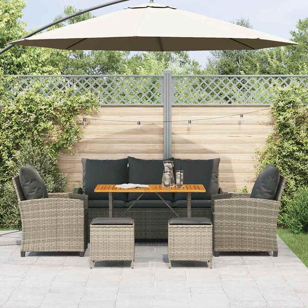 vidaXL Set Divano da Giardino 6pz con Cuscini Grigio Chiaro Polyrattan