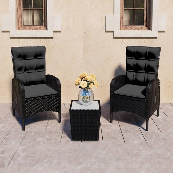 vidaXL Set da Bistrot per Giardino 3 pz in Polyrattan e Vetro Nero
