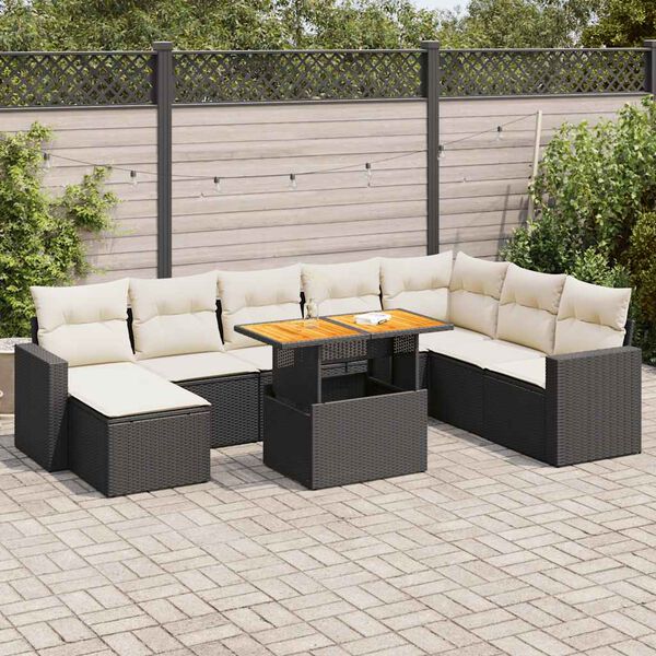 vidaXL Set Divani da Giardino 9 pz con Cuscini Nero in Polyrattan