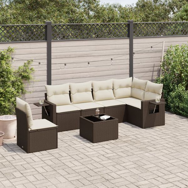 vidaXL Set Divani da Giardino 7 pz con Cuscini Marrone in Polyrattan