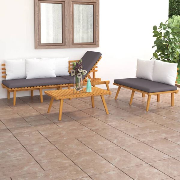 vidaXL Set Divani da Giardino 3 pz con Cuscini in Massello di Acacia