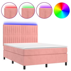 vidaXL Letto a Molle con Materasso e LED Rosa 140x190 cm in Velluto