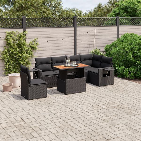 vidaXL Set Divani da Giardino con Cuscini 7pz Nero Polyrattan