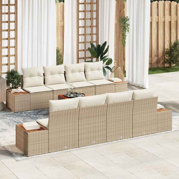 vidaXL Set Divano da Giardino con cuscino 9 pcs Beige Poly Rattan