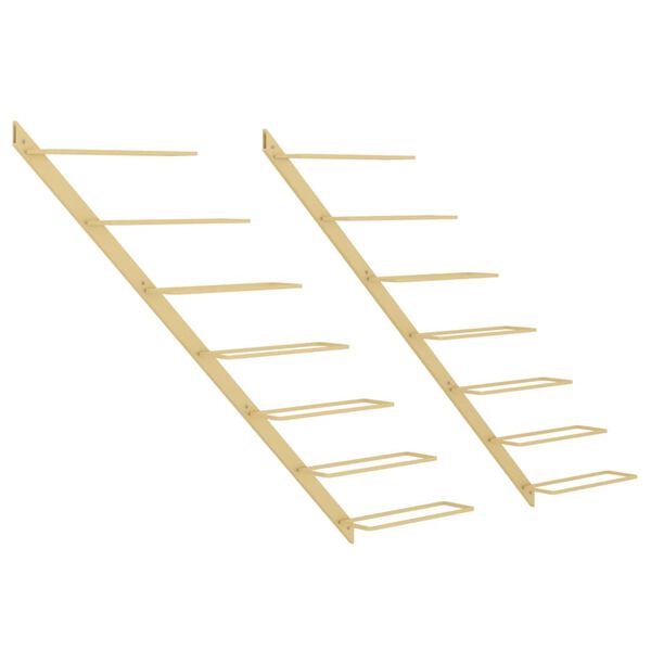 vidaXL Portavini da Parete per 7 Bottiglie 2 pz Metallo Dorato