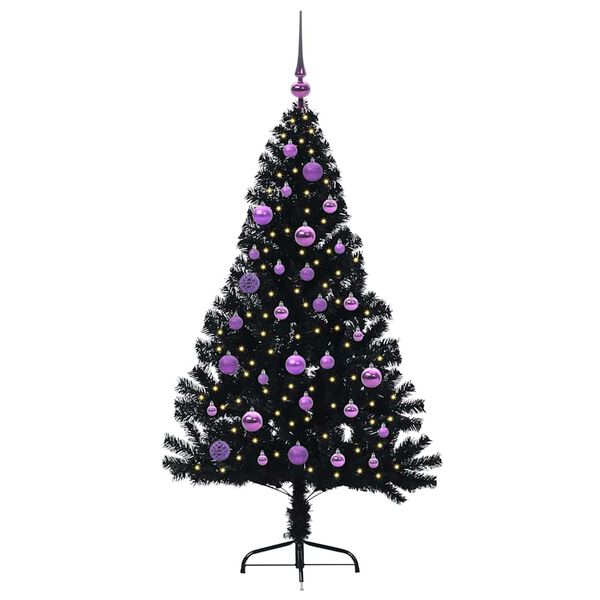 vidaXL Albero di Natale artificiale con luci integrate Nero 150 cm PVC