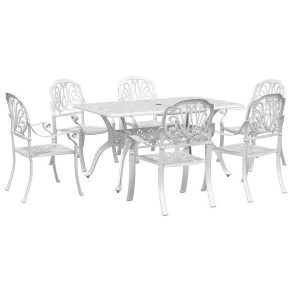 vidaXL Set da Pranzo da Giardino 7 pz Bianco in Alluminio Pressofuso