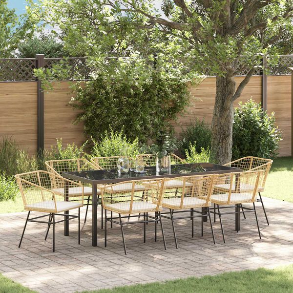 vidaXL Set da Pranzo per Giardino 9 pcs Marrone polyrattan