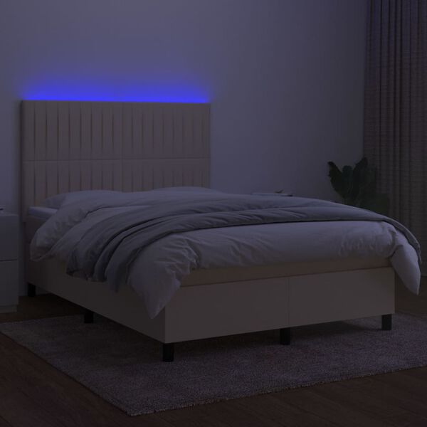 vidaXL Letto a Molle con Materasso e LED Crema 140x190 cm in Tessuto