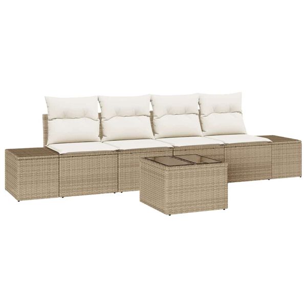 vidaXL Set Divano da Giardino 5 pcs Beige e Crema polyrattan