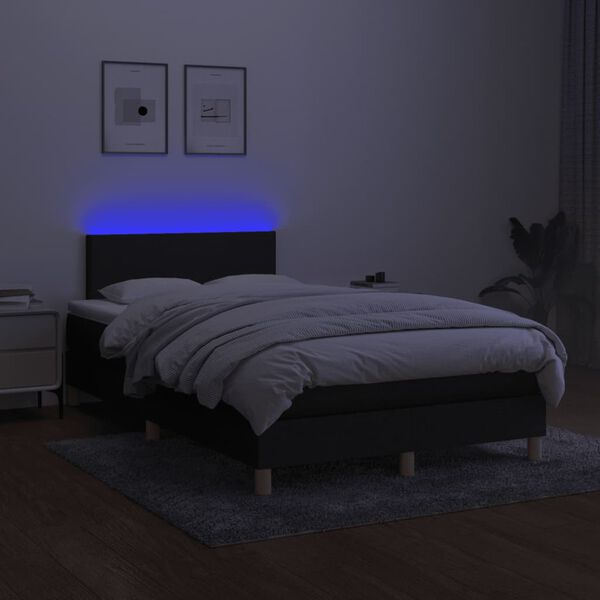 vidaXL Letto a Molle con Materasso e LED Nero 120x190 cm in Tessuto