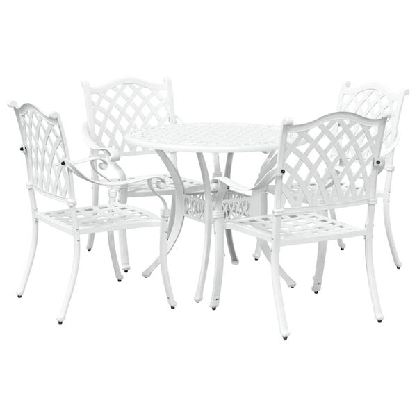 vidaXL Set da Pranzo per Giardino 5 pcs Bianco Alluminio