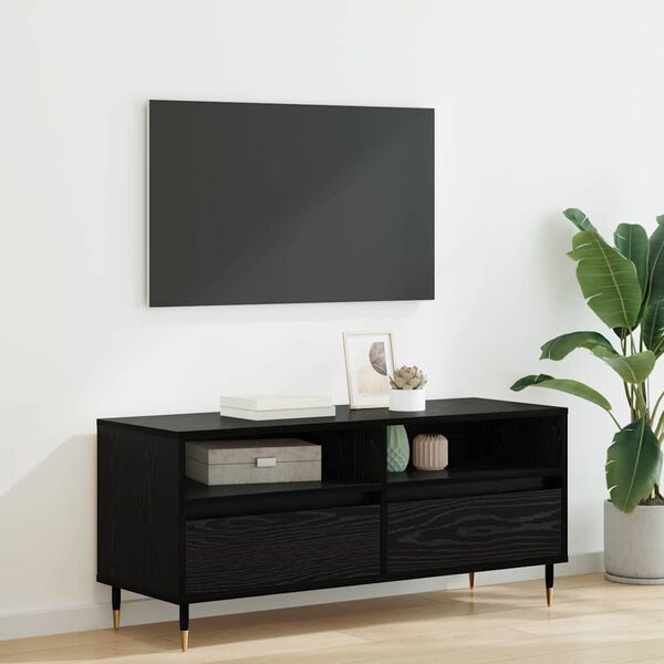 vidaXL Mobile TV con cassetto Rovere Nero 100 x 34,5 x 44,5 cm