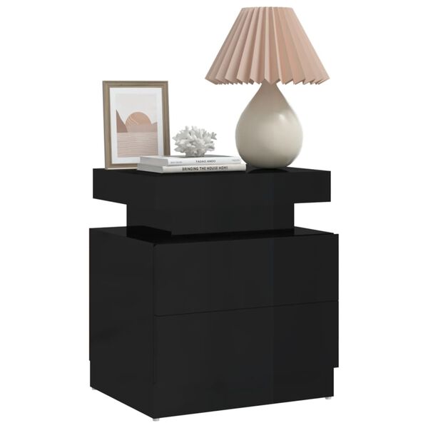 vidaXL Comodino Nero Lucido 45x35x52 cm in Legno Multistrato
