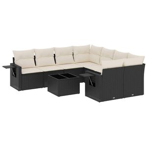 vidaXL Set Divani da Giardino 9 pz con Cuscini Nero in Polyrattan