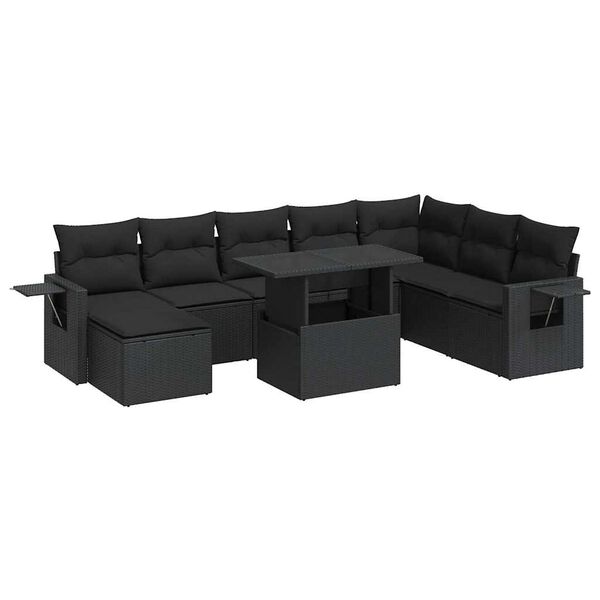 vidaXL Set Divani da Giardino 9 pz con Cuscini Nero in Polyrattan