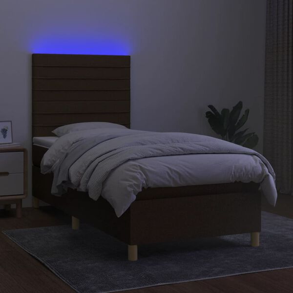 vidaXL Letto a Molle Materasso e LED Marrone Scuro 90x190cm in Tessuto
