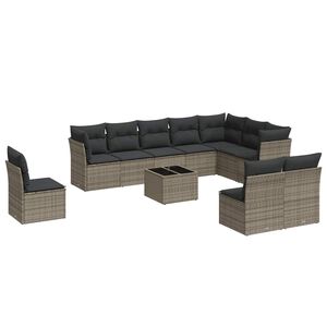 vidaXL Set Divani da Giardino 11 pz con Cuscini in Polyrattan Grigio