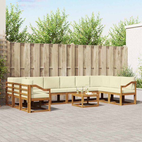 vidaXL Set di divani da esterno con cuscino 11 pcs Naturale e Crema