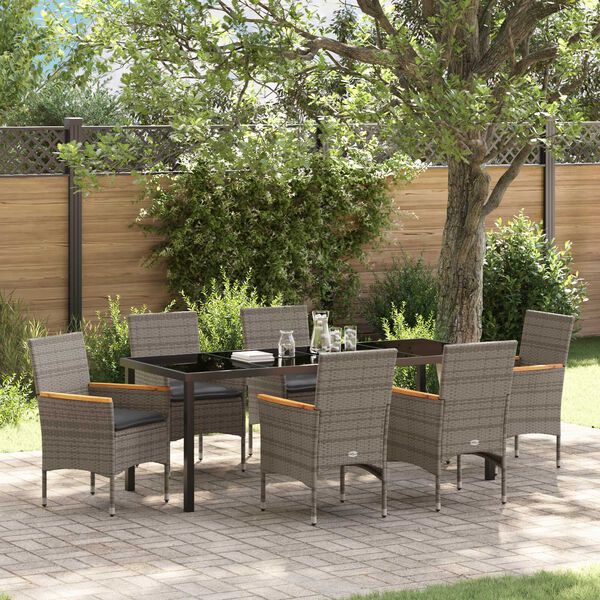 vidaXL Set da Pranzo per Giardino con cuscino 7 pcs Grigio polyrattan