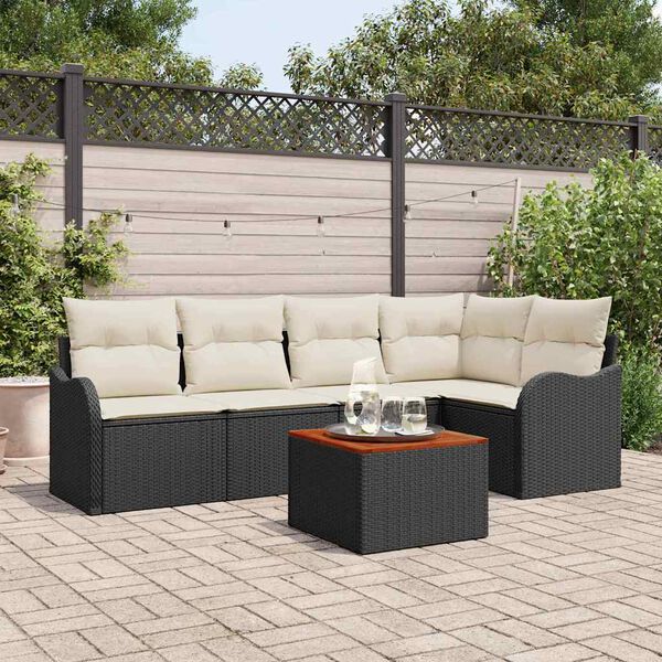 vidaXL Set Divano da Giardino 6 pcs Nero e Crema polyrattan