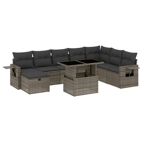 vidaXL Set Divano da Giardino 9 pz con Cuscini Grigio in Polyrattan