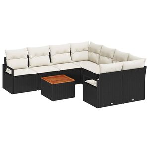 vidaXL Set Divano da Giardino con cuscino 9 pcs Nero polyrattan