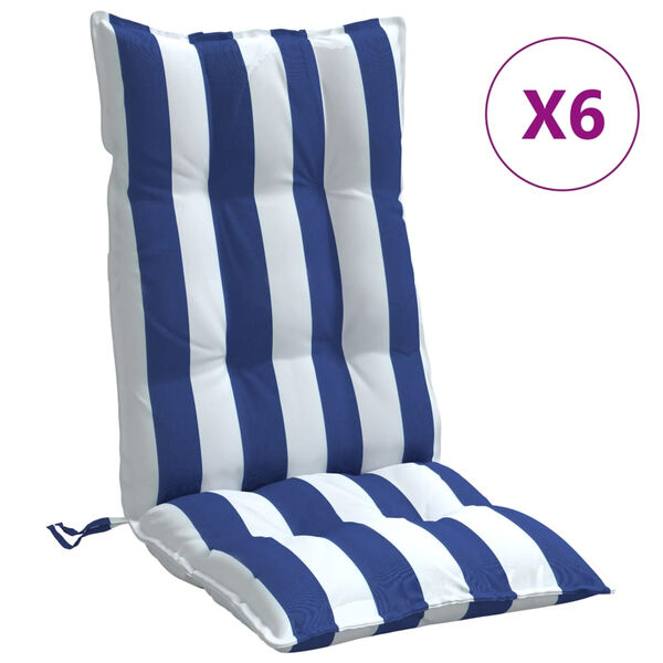 vidaXL Cuscini Sedia Schienale Alto 6 pz Bianco e Blu Tessuto Oxford