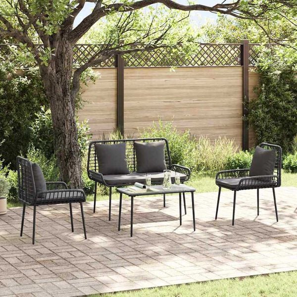 vidaXL Set di Mobili da Giardino 4 pcs Nero e Crema polyrattan