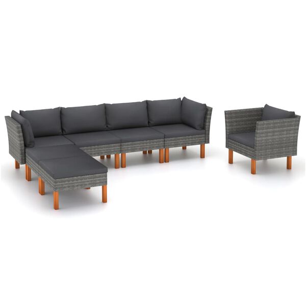 vidaXL Set Divani da Giardino 7pz Polyrattan Legno di Eucalipto Grigio