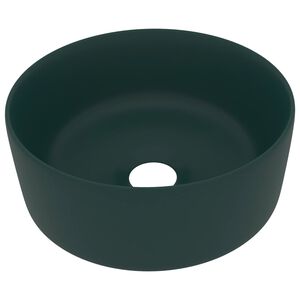 vidaXL Lavandino Lusso Rotondo Verde Scuro Opaco 40x15 cm in Ceramica