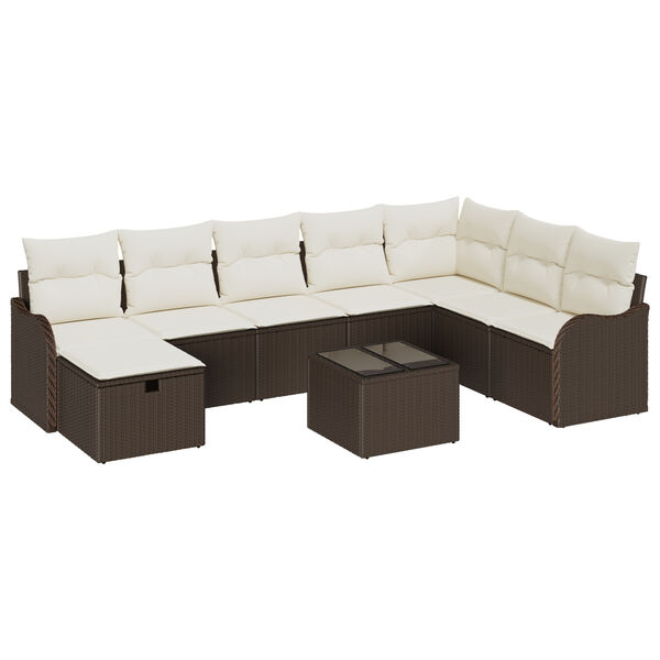 vidaXL Set di divani con cuscino 9 pcs Marrone e Crema polyrattan