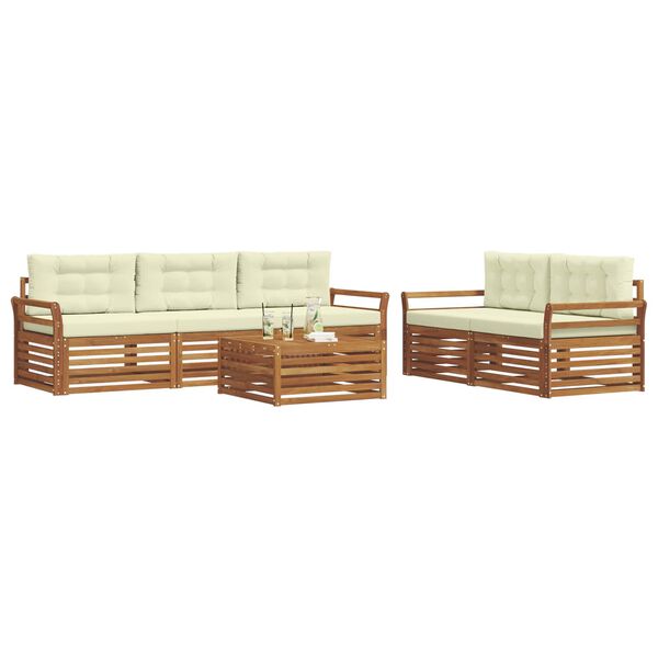 vidaXL Set di divani da esterno con cuscino 6 pcs Naturale e Crema