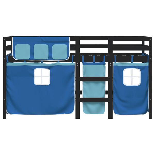 vidaXL Letto a Soppalco con Tende Bambini Blu 80x200 cm Massello Pino
