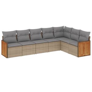 vidaXL Set Divani da Giardino 7 pz con Cuscini Beige in Polyrattan