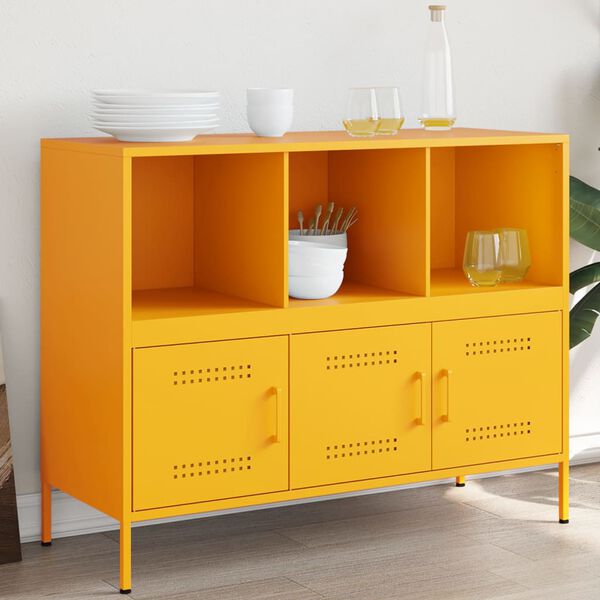 vidaXL Credenza Giallo Senape 100,5x39x79 cm in Acciaio