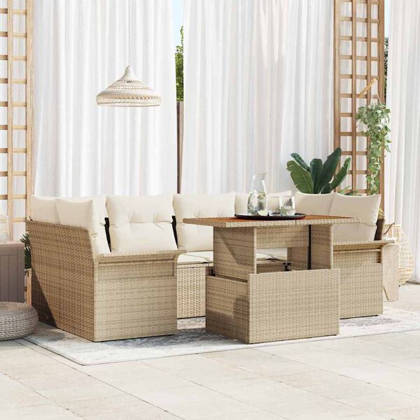vidaXL Set Divano da Giardino 7 pcs Beige Poly Rattan
