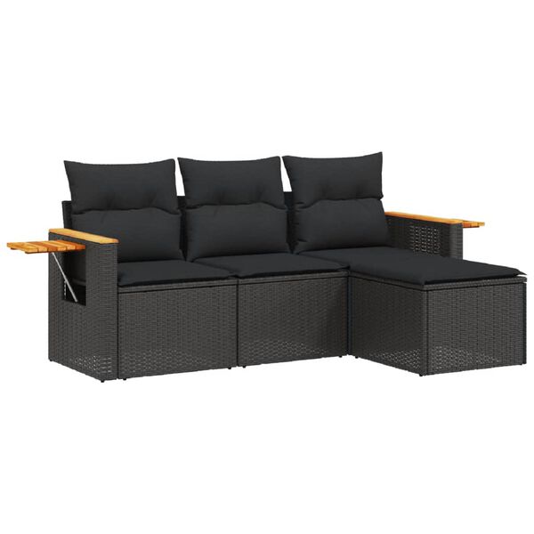 vidaXL Set Divani da Giardino 4 pz con Cuscini Nero in Polyrattan