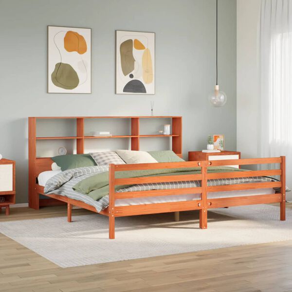 vidaXL Letto Libreria senza Materasso Marrone Cera 180x200 cm Legno